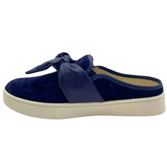 Womens Spenco Orthotic Mules Barbados Suede Bow Navy Blue - Picture 3 of 9